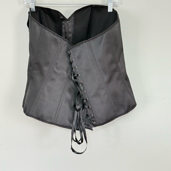 Bustier Corset Plus Size Black Blue Flower Embroidered Lace Up Back Satin Sz XXL - Picture 3 of 6